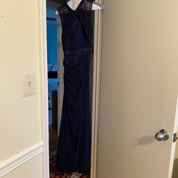 La Femme Ruched Cut Out Maxi Dress Navy Blue - Picture 4 of 9